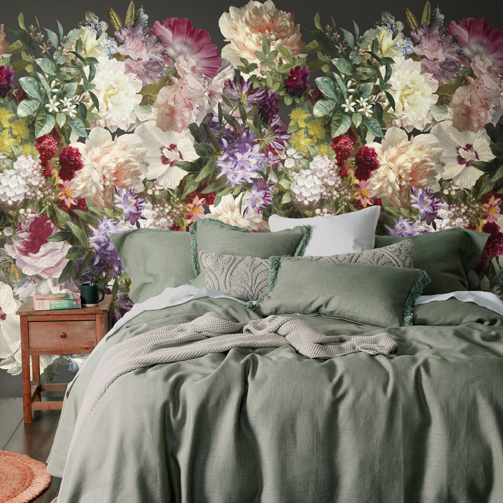 Fiori Floral Mural Wallpaper in a bedroom by MM Linen for Back to the Wall