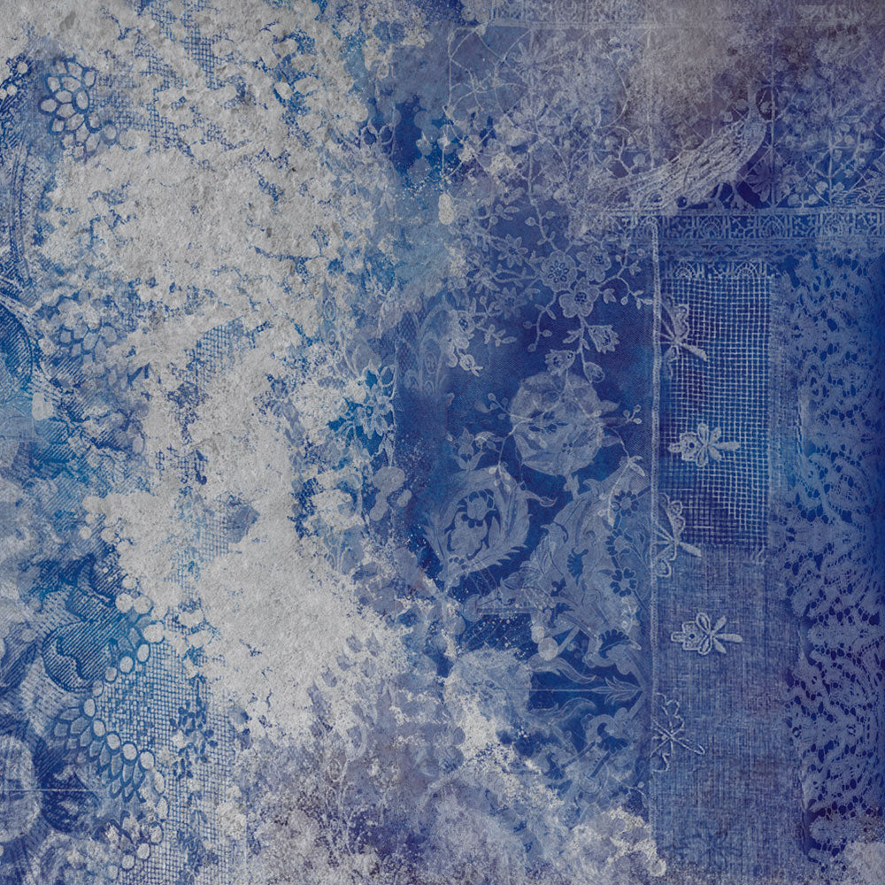 Lace Grunge Blue Wall Mural by Back to the Wall