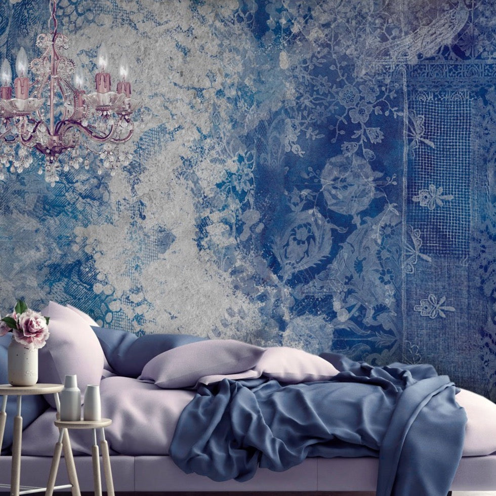 Lace Grunge Blue Wall Mural by Back to the Wall