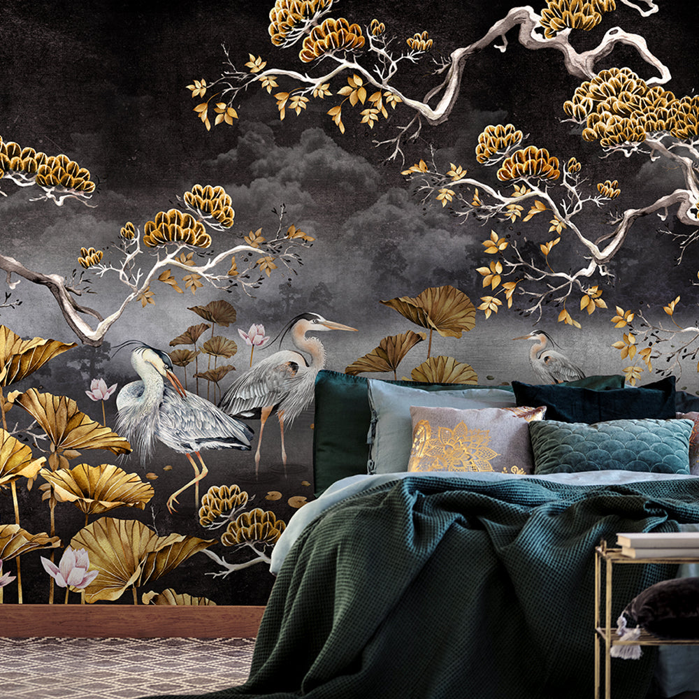 Black & Gold Orient Mural Wallpaper by Avalana