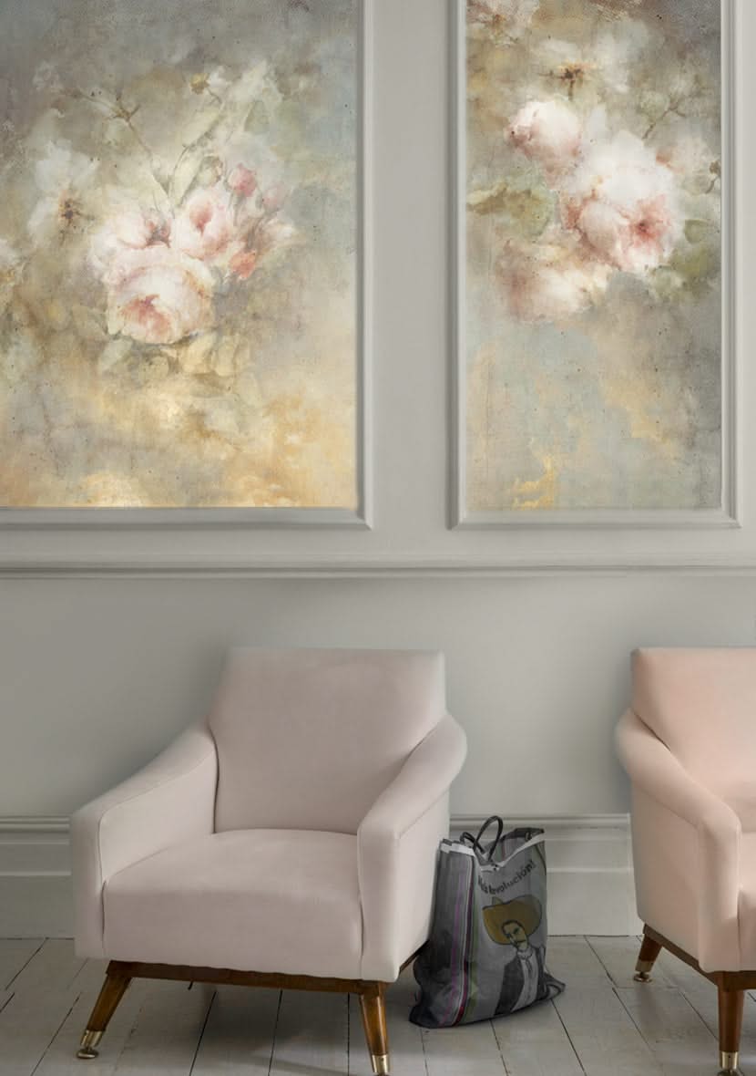 Faded Rose Double Spray Wall Mural Waiting Room by Back to the Wall