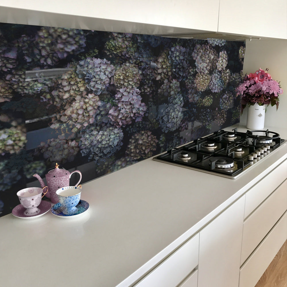 Back to the Wall Hydrandrea Print Kitchen Splashback