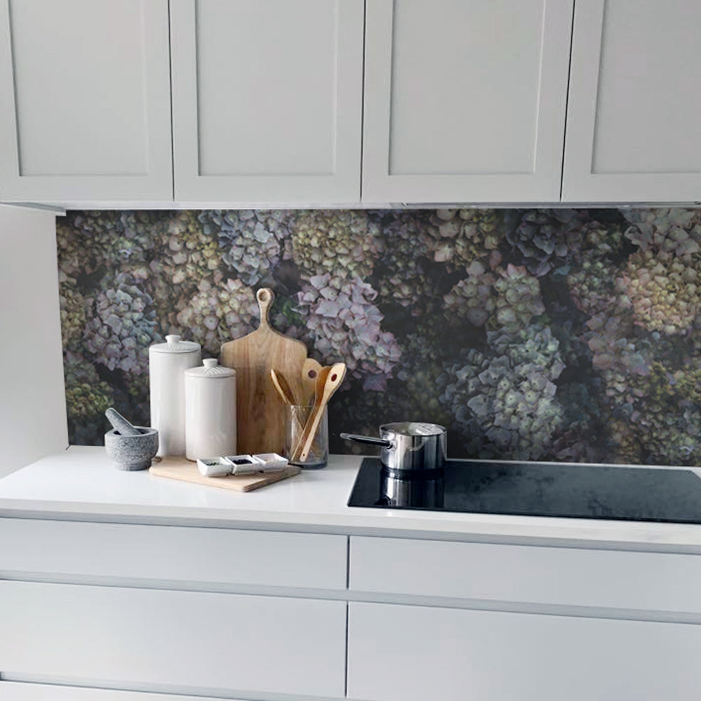 Back to the Wall Hydrangea Print Kitchen Splash back