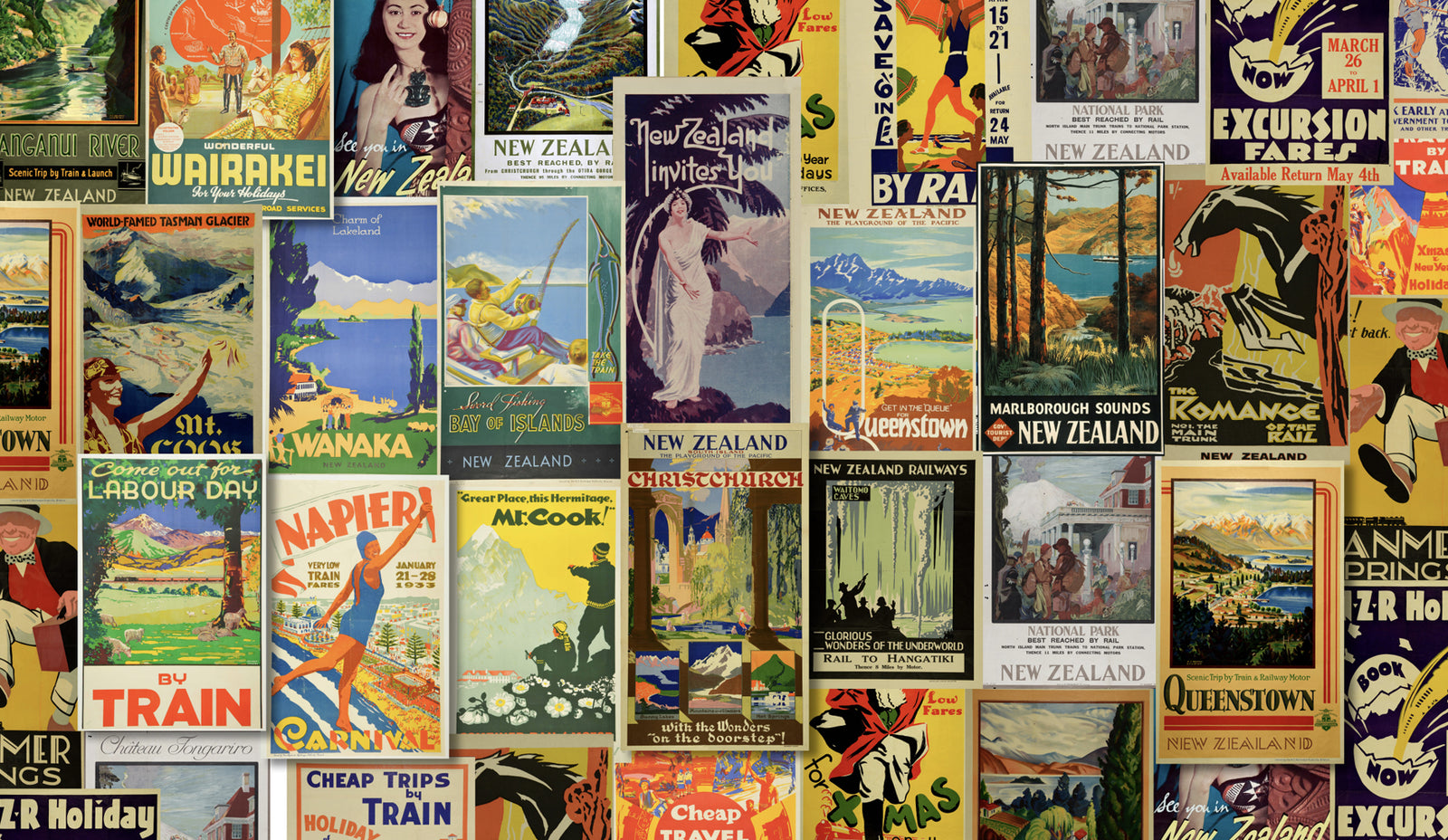 Vintage New Zealand Travel Posters Wallpaper Mural