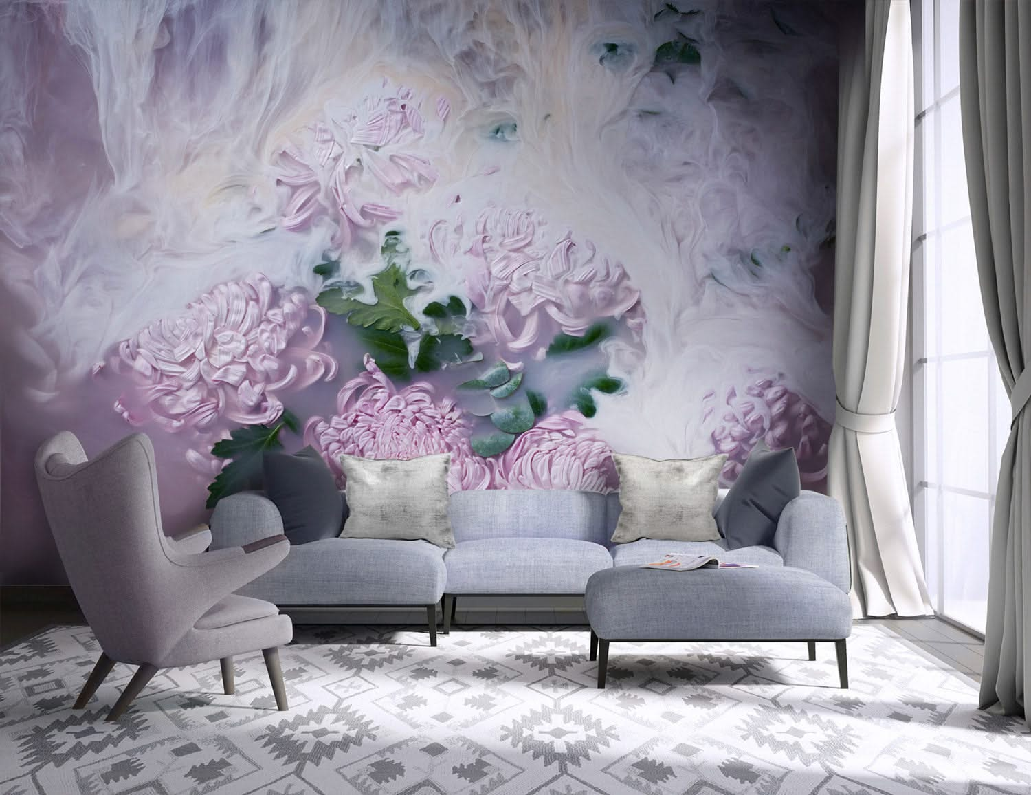 Amethyst Floral Wall Mural Print by artist Georgie Maylon