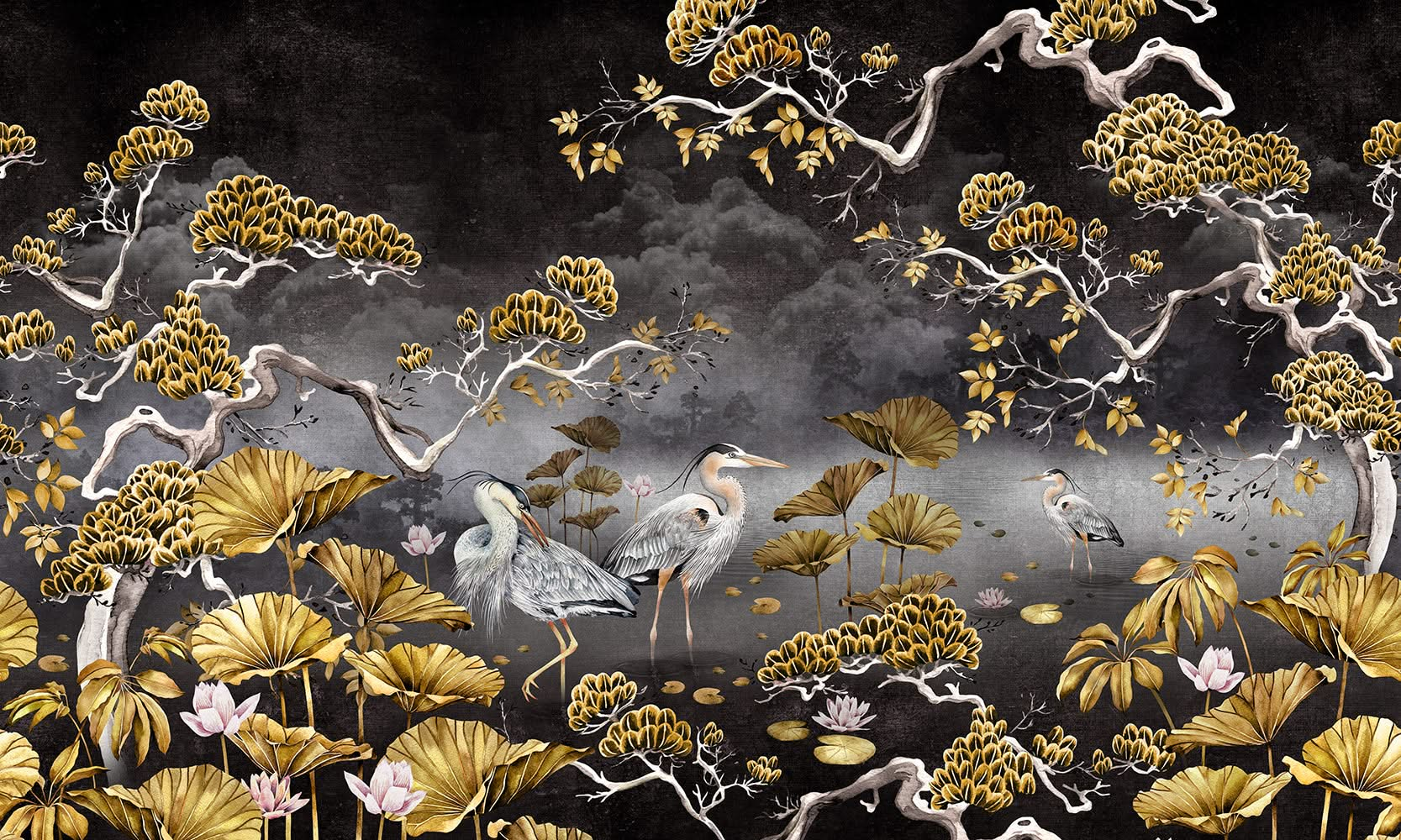 Black & Gold Orient Mural Wallpaper by Avalana