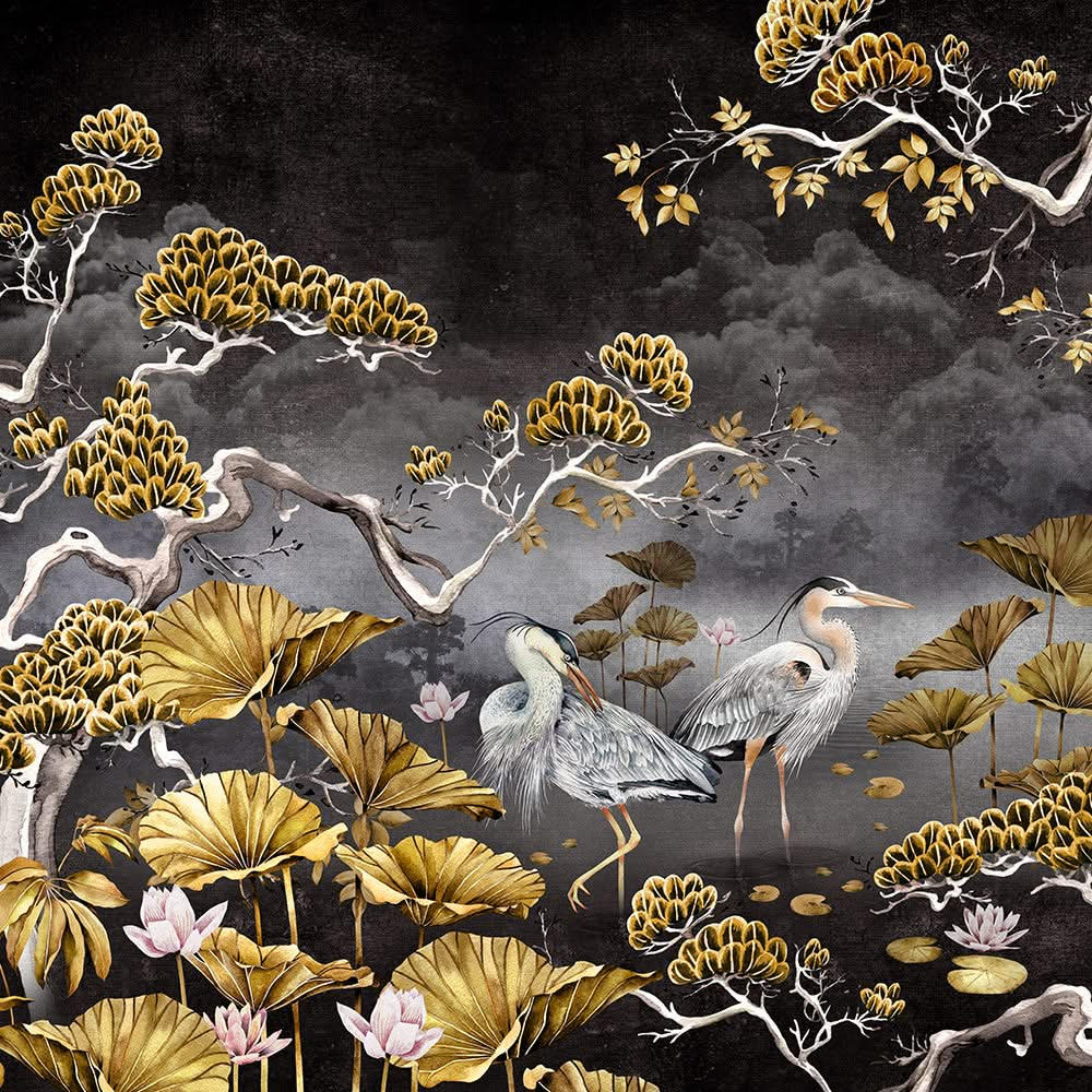 Black & Gold Orient Mural Wallpaper by Avalana