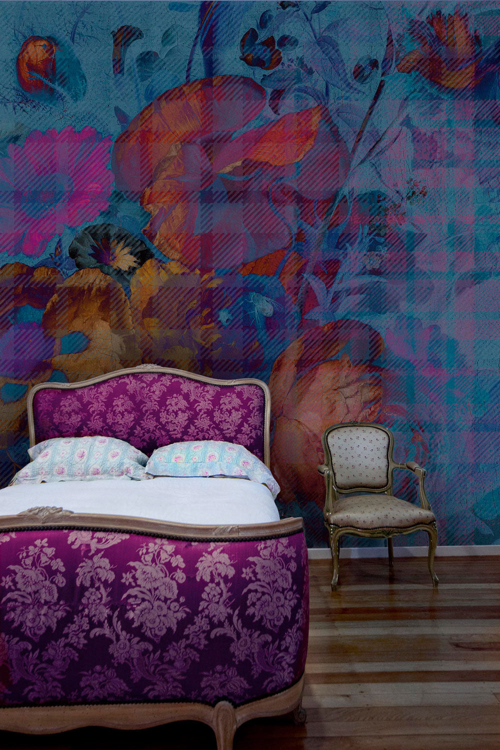 Floral Tartan Wall Mural by Back to the Wall