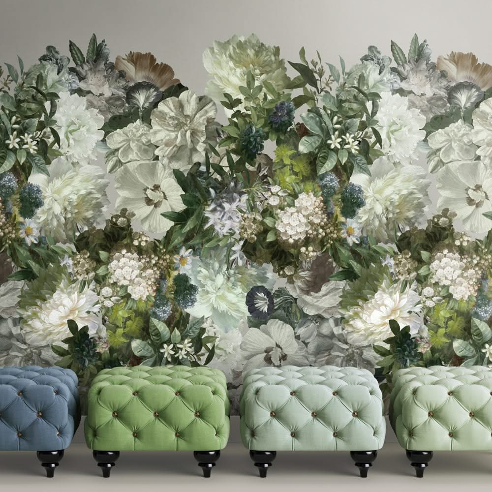 Florian Floral Mural Wallpaper for a Living Room by MM Linen for Back to the Wall