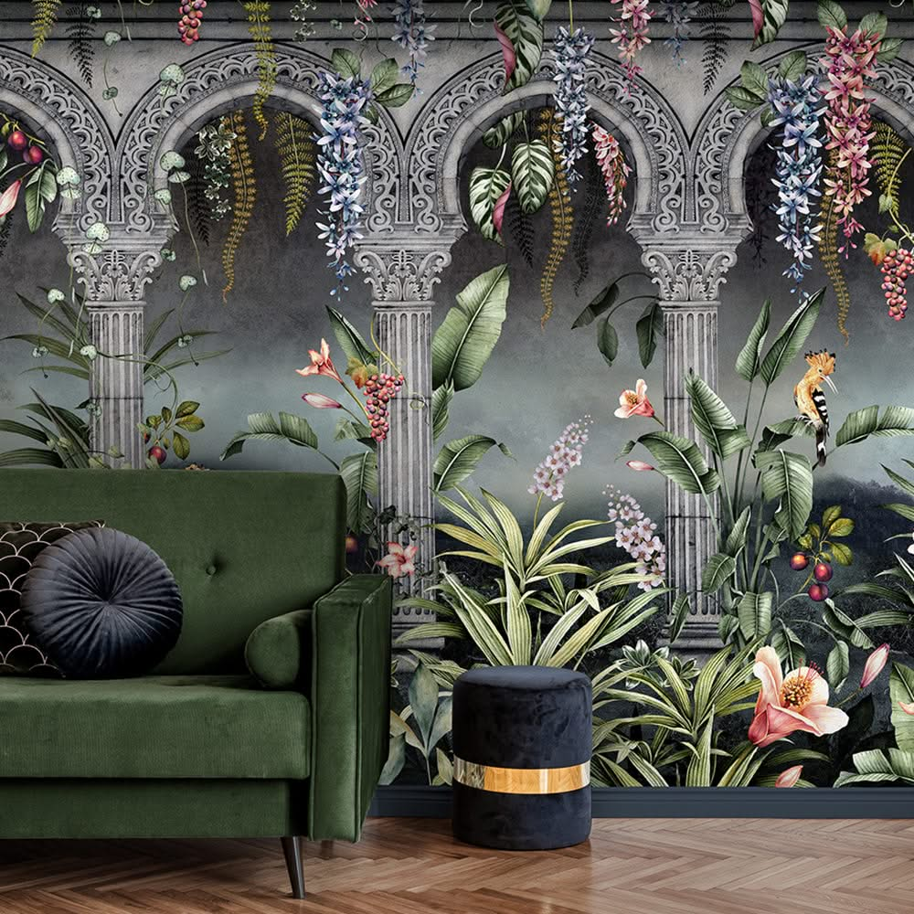 Gardens of Petra Charcoal Wall Mural by Avalana Design