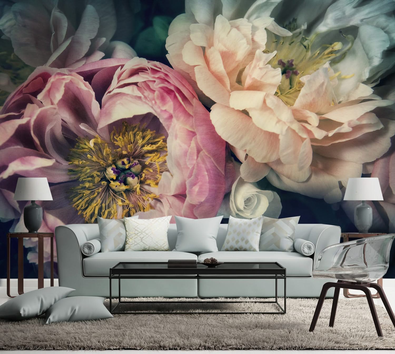 Peonies Wallpaper & Mural by artist Helen Bankers - Back To The Wall