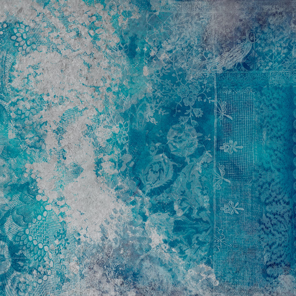 Lace Grunge Teal Wall Mural by Back to the Wall