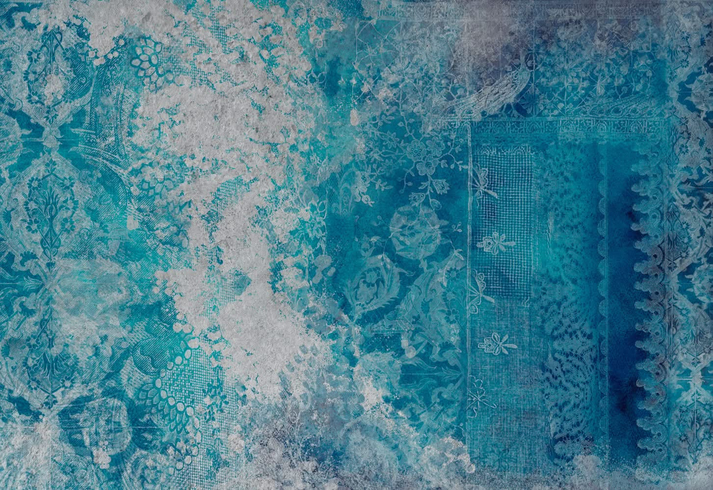 Lace Grunge Teal Wall Mural by Back to the Wall