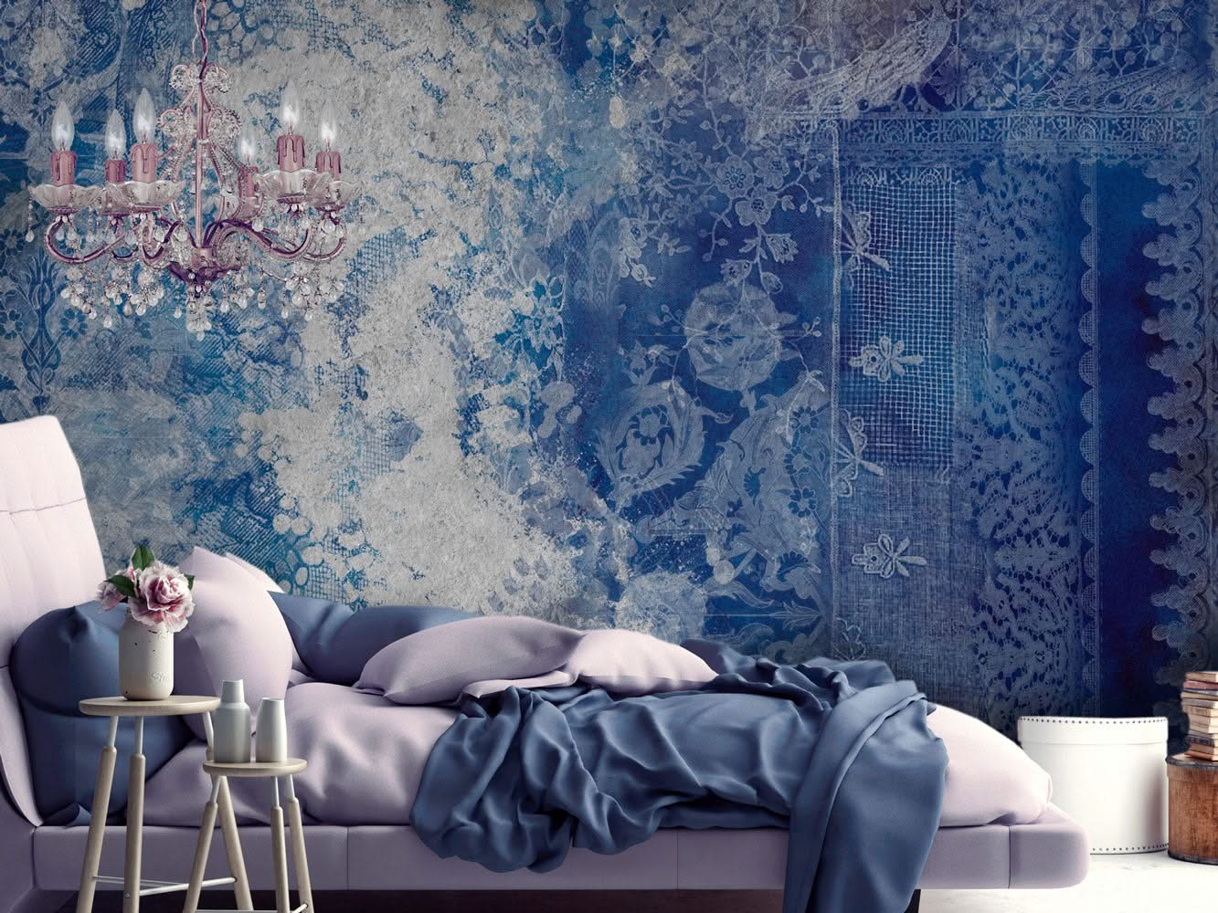 Lace Grunge Blue Wall Mural by Back to the Wall