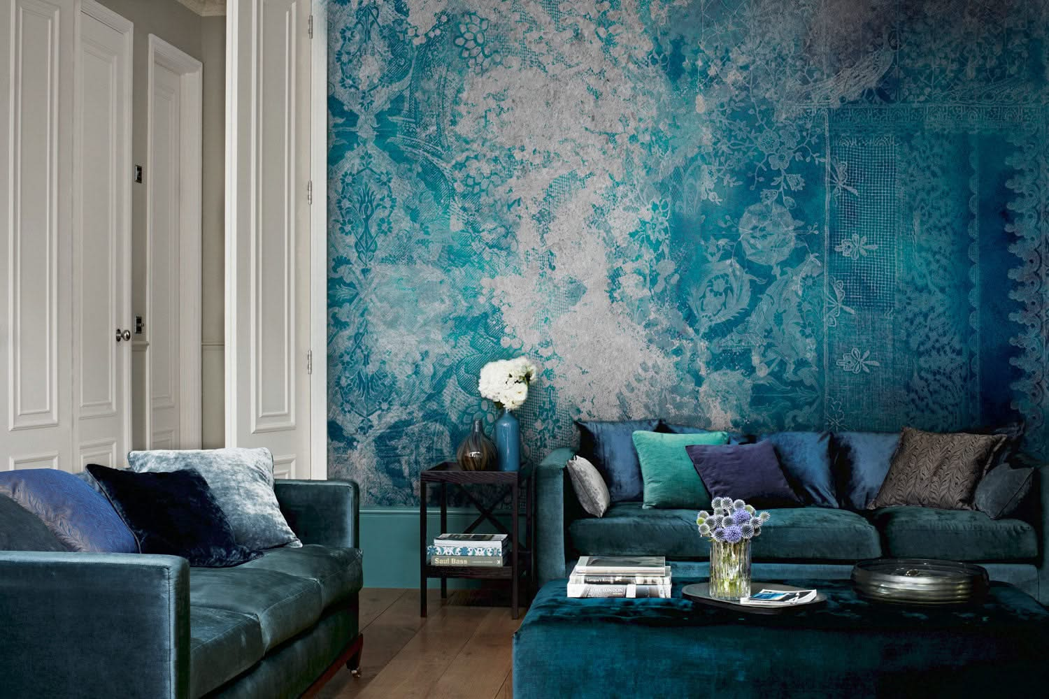 Lace Grunge Teal Wall Mural by Back to the Wall