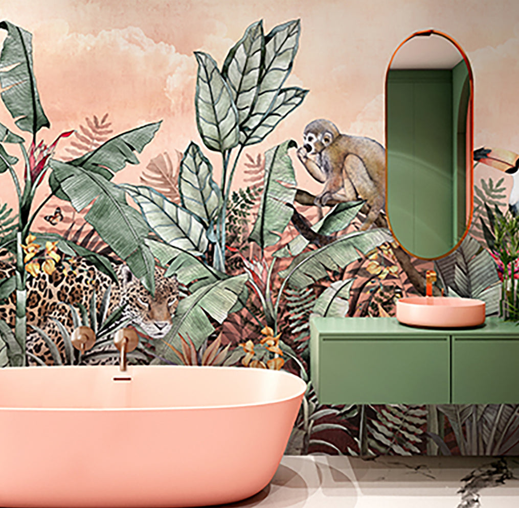 Cantaloupe Jaguar Wall Mural Bathroom by Avalana Design