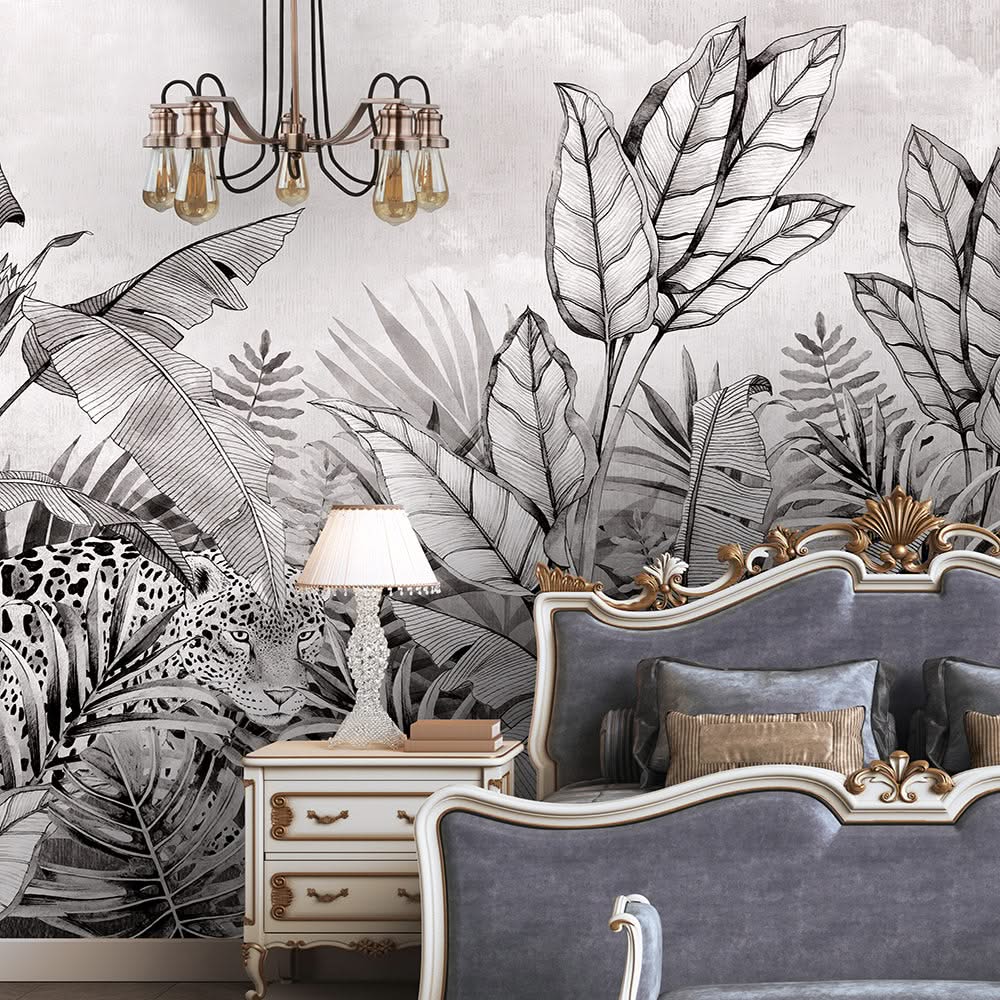 Monochrome Jaguar Wall Mural by Avalana Design