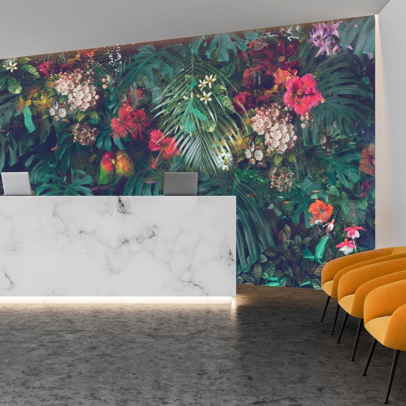 Pacifica Tropical Wall Mural in a reception area by Back to the Wall
