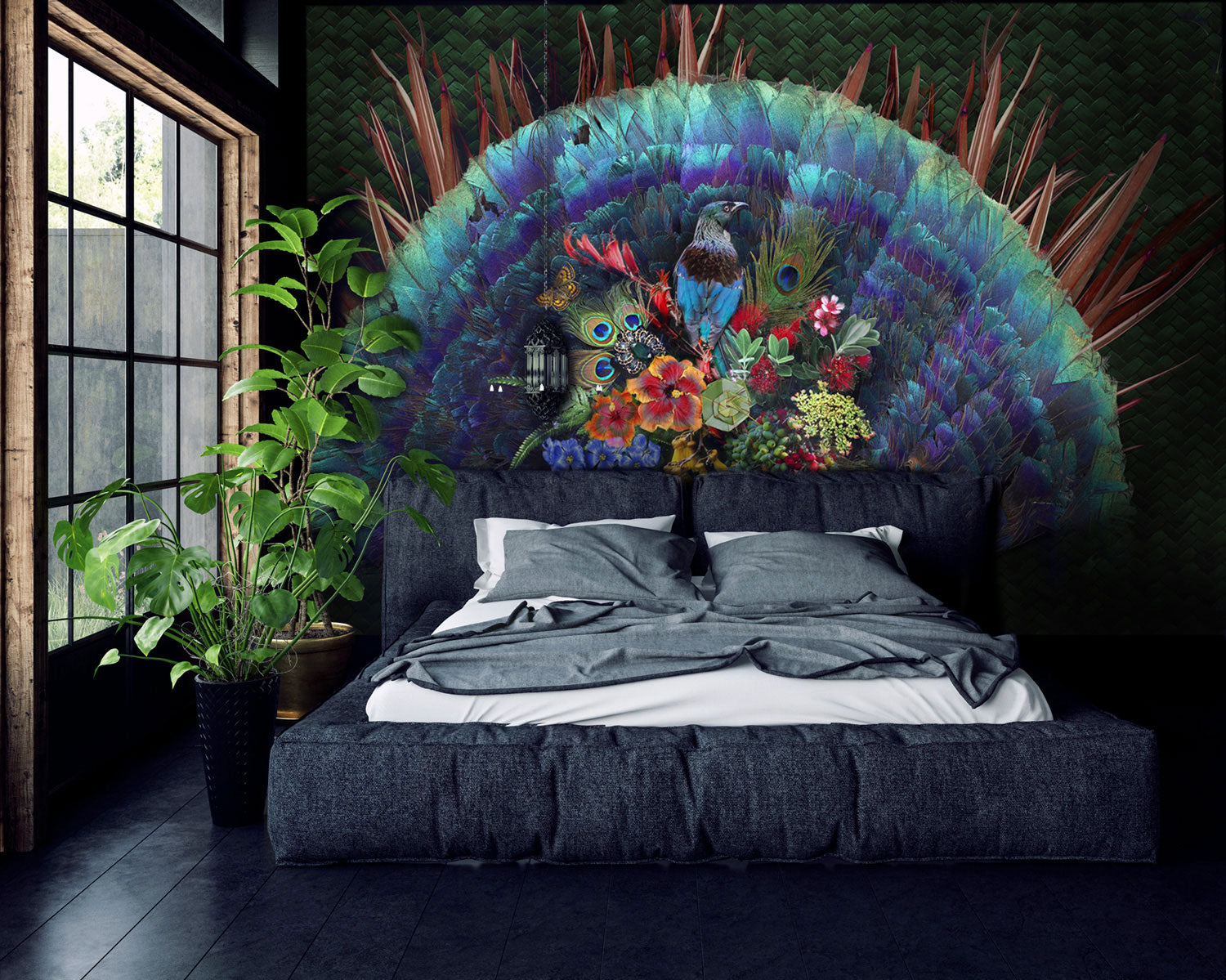 Peacock Flax & Flowers | Wall Mural by Back to the Wall
