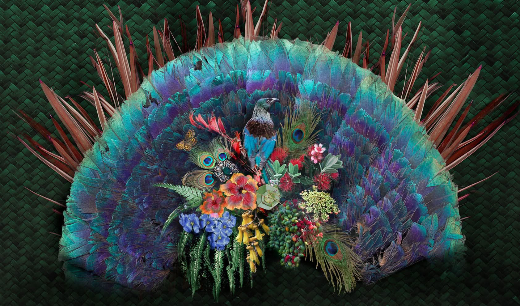 Peacock Flax & Flowers | Wall Mural by Back to the Wall