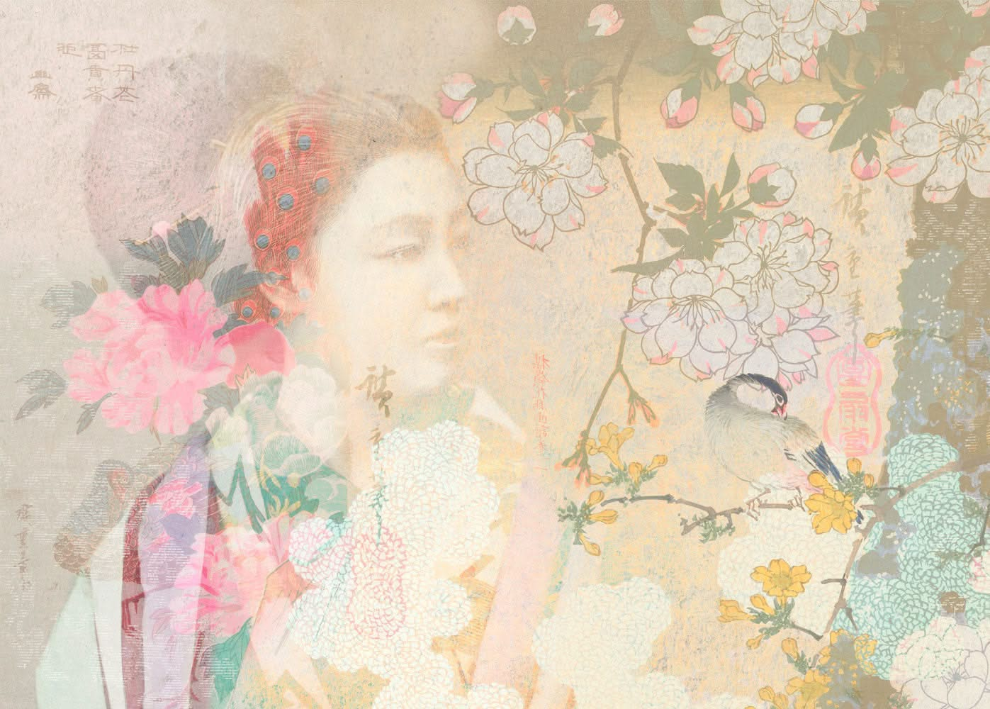 Serene Woman | Oriental Flowers Wall Mural by Back to the Wall