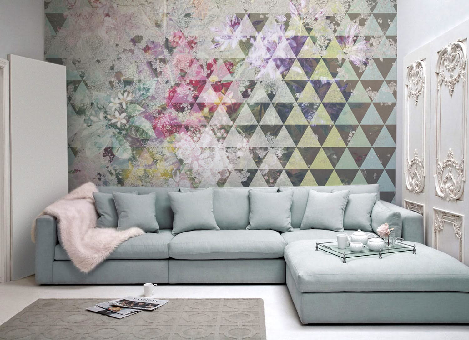 Tri Floral Geometric Wall Mural by Back to the Wall