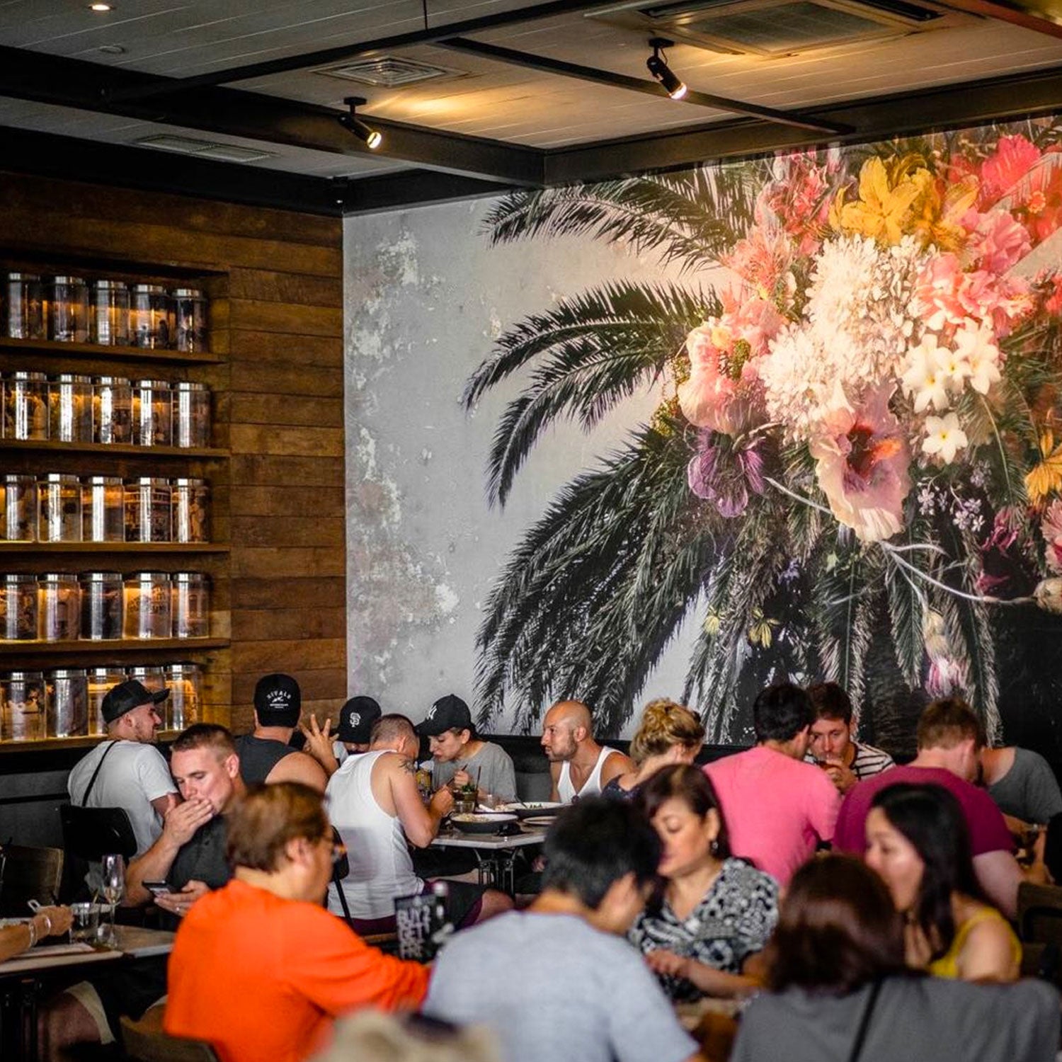 Floral Palm Oriental Wall Mural in a Restaurant by Back to the Wall
