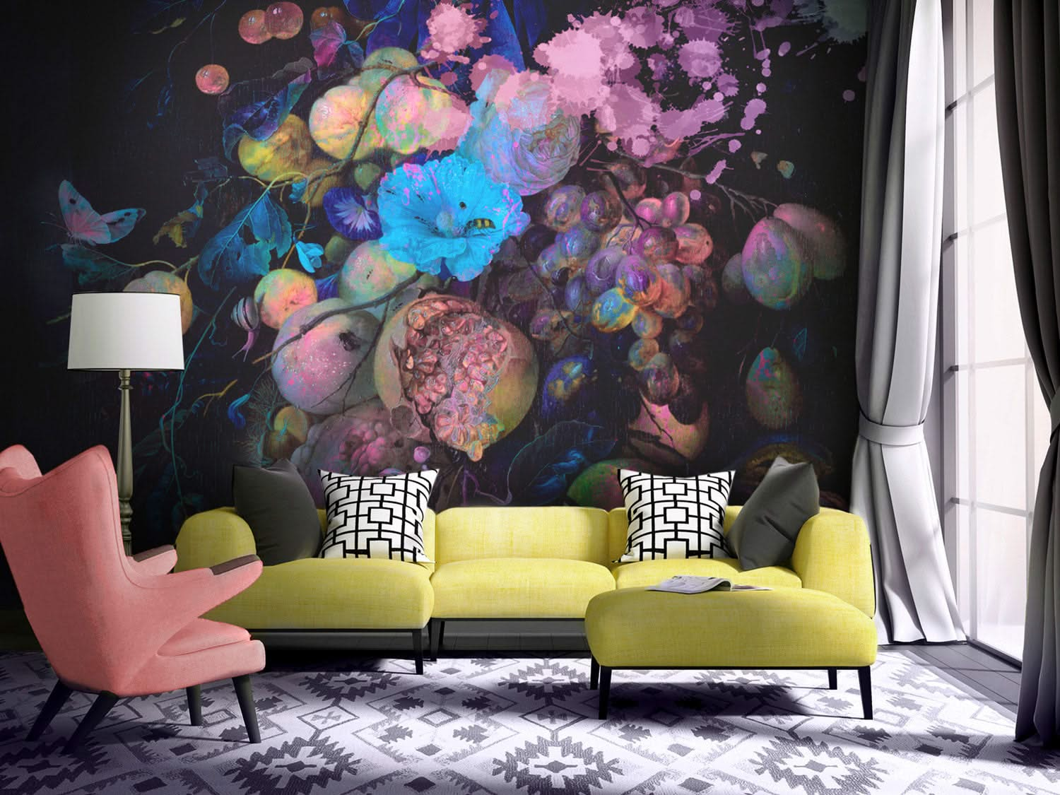 Fluro Floral Design Wall Mural by Back to the Wall