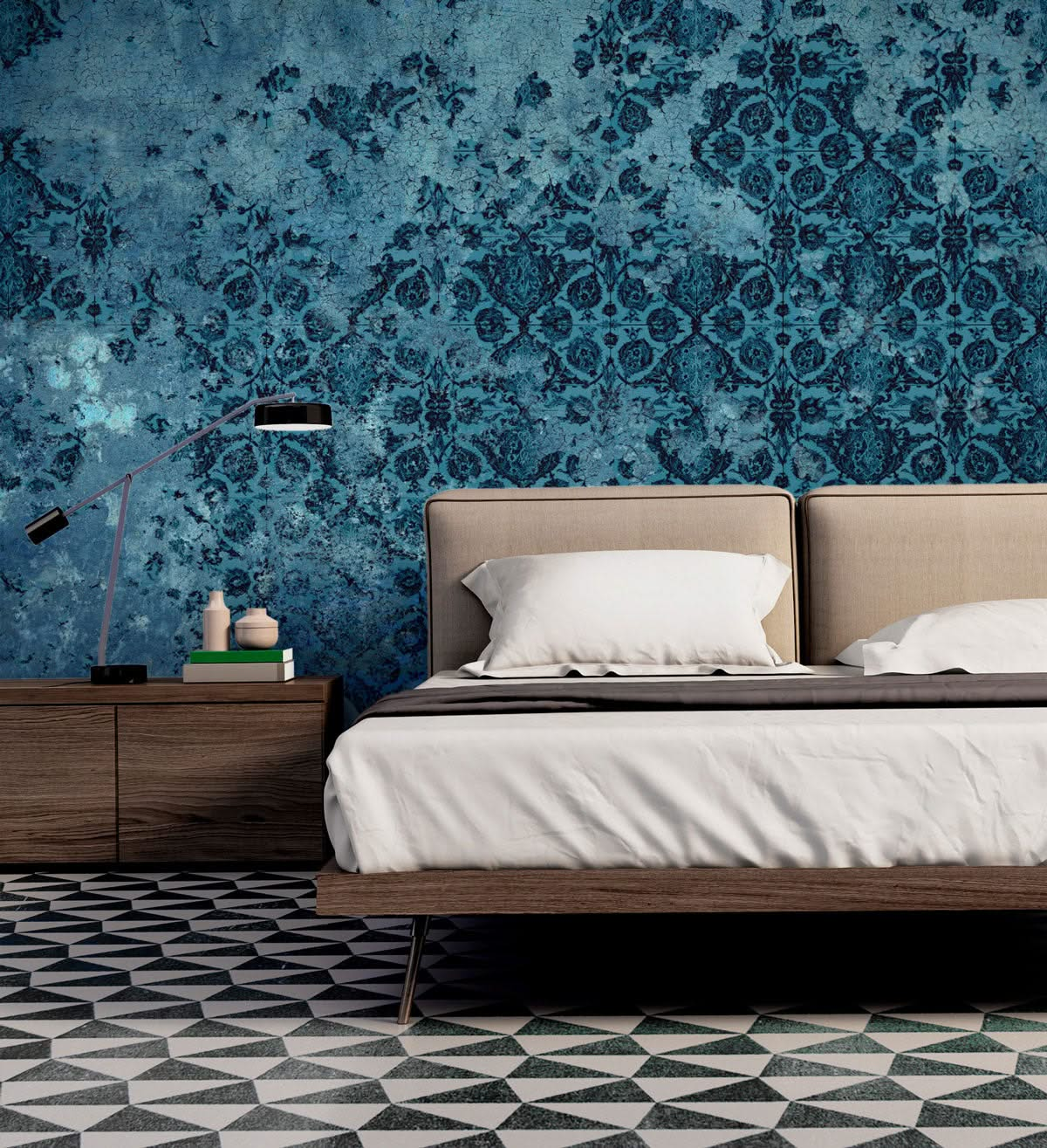 Tile Grunge Blue Wall Mural by Back to the Wall