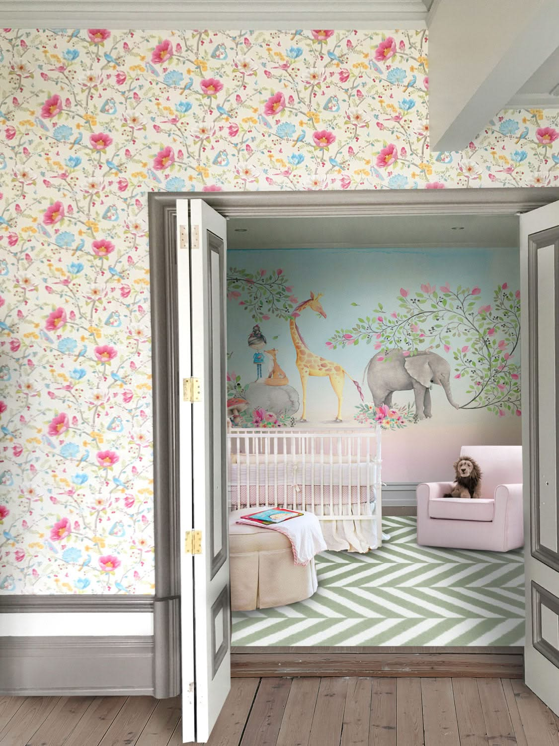 Whimsical Mural Wallpaper in a child's bedroom by Back to the Wall